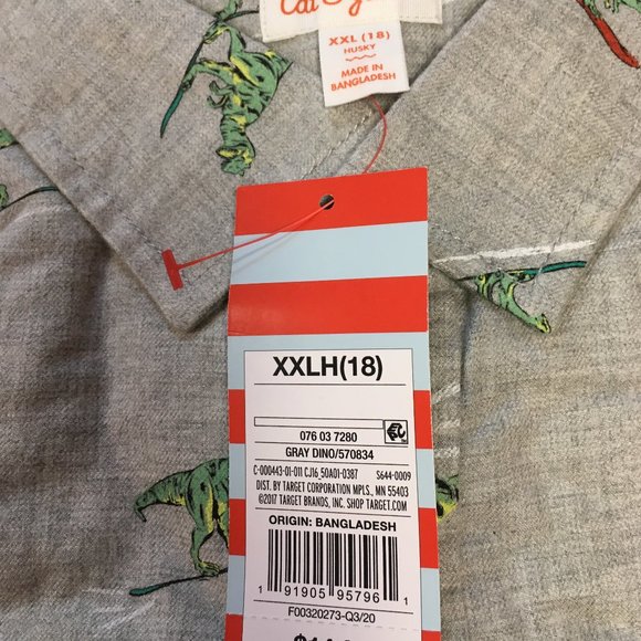 Boy’s Cat & Jack Gray Skiing Dinosaur Long Sleeve Button Down Shirt XXLH (18) - Picture 4 of 8